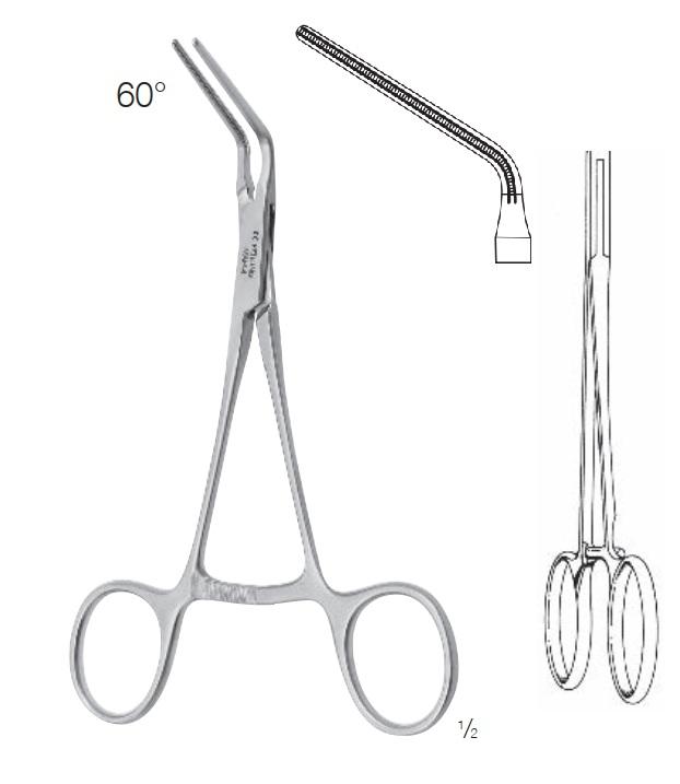 Зажими, хірургічні, атравматичні, педіатричні, винуті під кутом 60°, зубчаста щелепа, загальна довжина 145 мм . FEHLING INSTRUMENTS GmbH & Co. KG